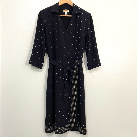 Talbots Navy Polka Dot Midi Dress - Picture 1 of 16